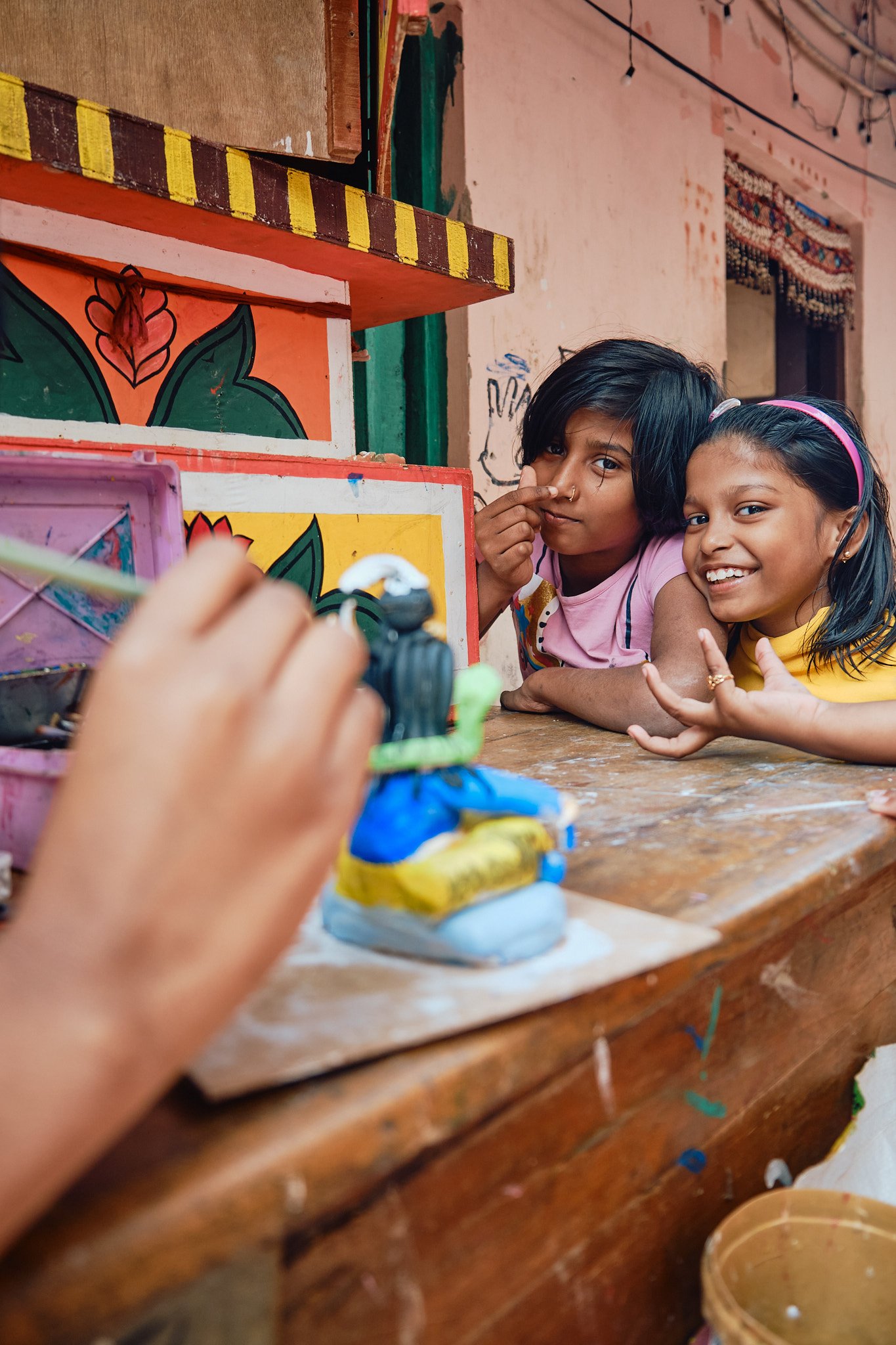 Children Portrait Unfinished Clay Sculpture Hands Kolkata Street Documentary Graphic Color Contrast