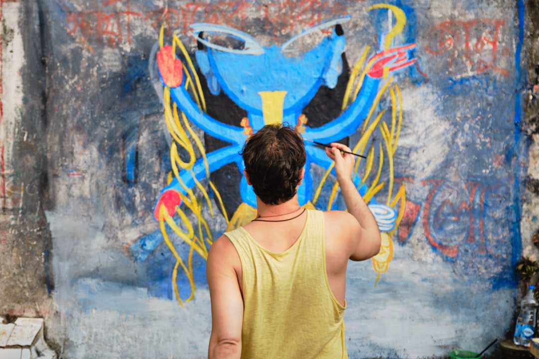 Wall Painting Painter Kolkata India Street Documentary Kali BTS Graphic Color Contrast