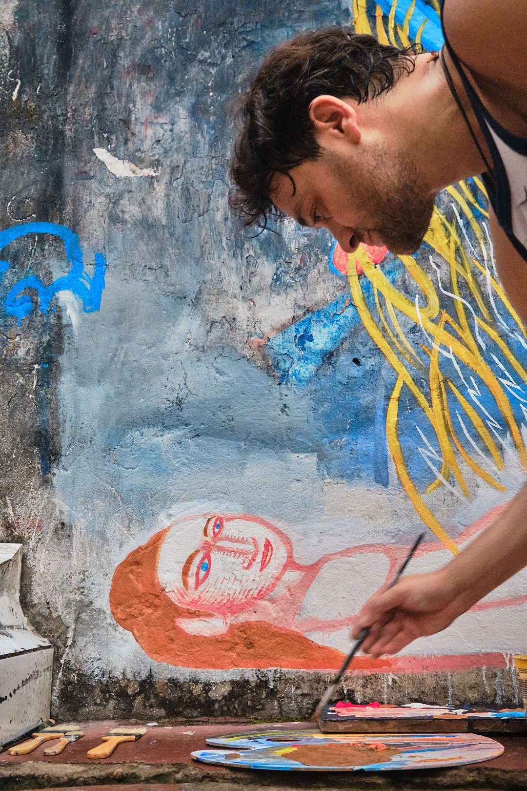 Wall Painting Process Kolkata India Street Documentary Kali Shiva BTS Graphic Color Contrast