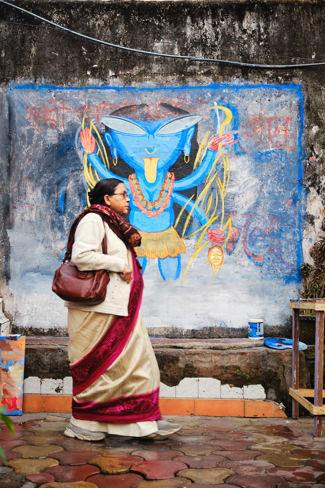 Wall Painting Kolkata India Street Documentary Kali Woman BTS Graphic Color Contrast