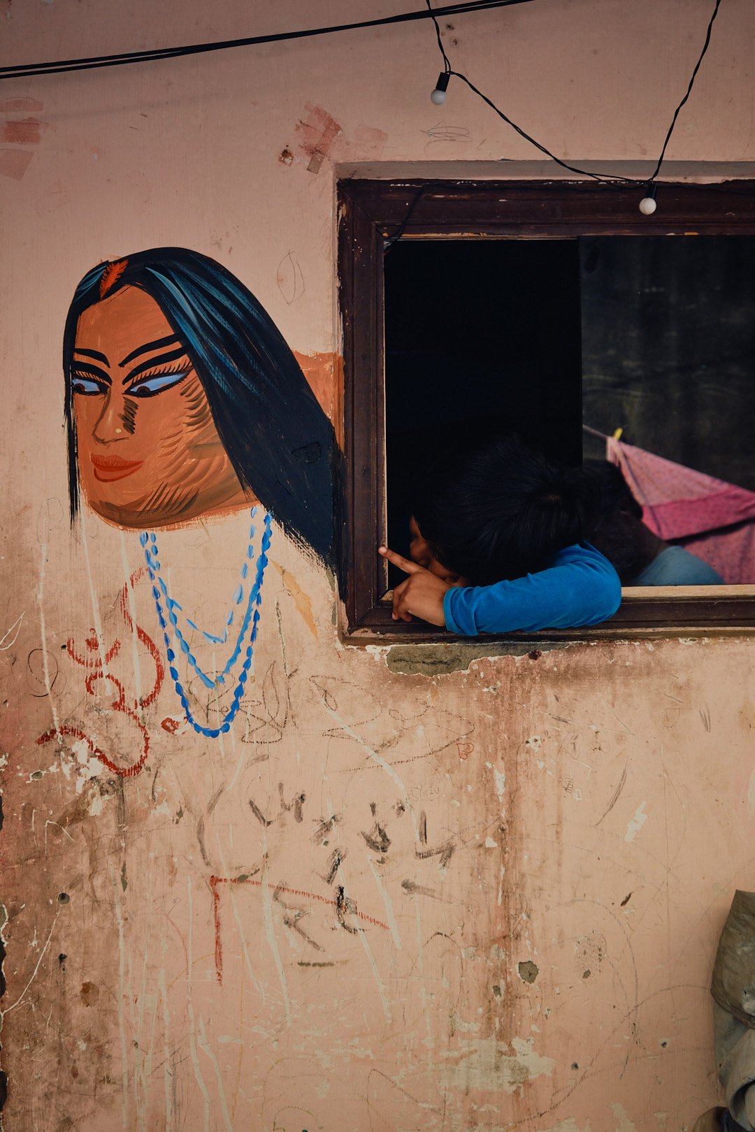 Daughter Mother Eyes Painting Kolkata India Street Documentary Wall Art