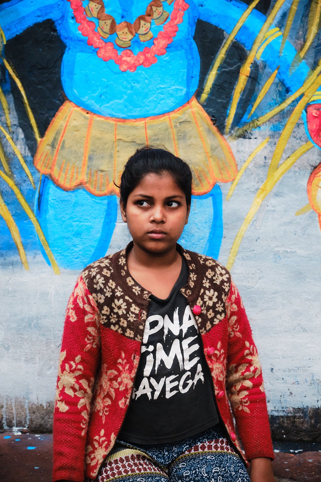 Painting Girl Model Eyes Kolkata India Street Documentary BTS Kali Graphic Color Contrast
